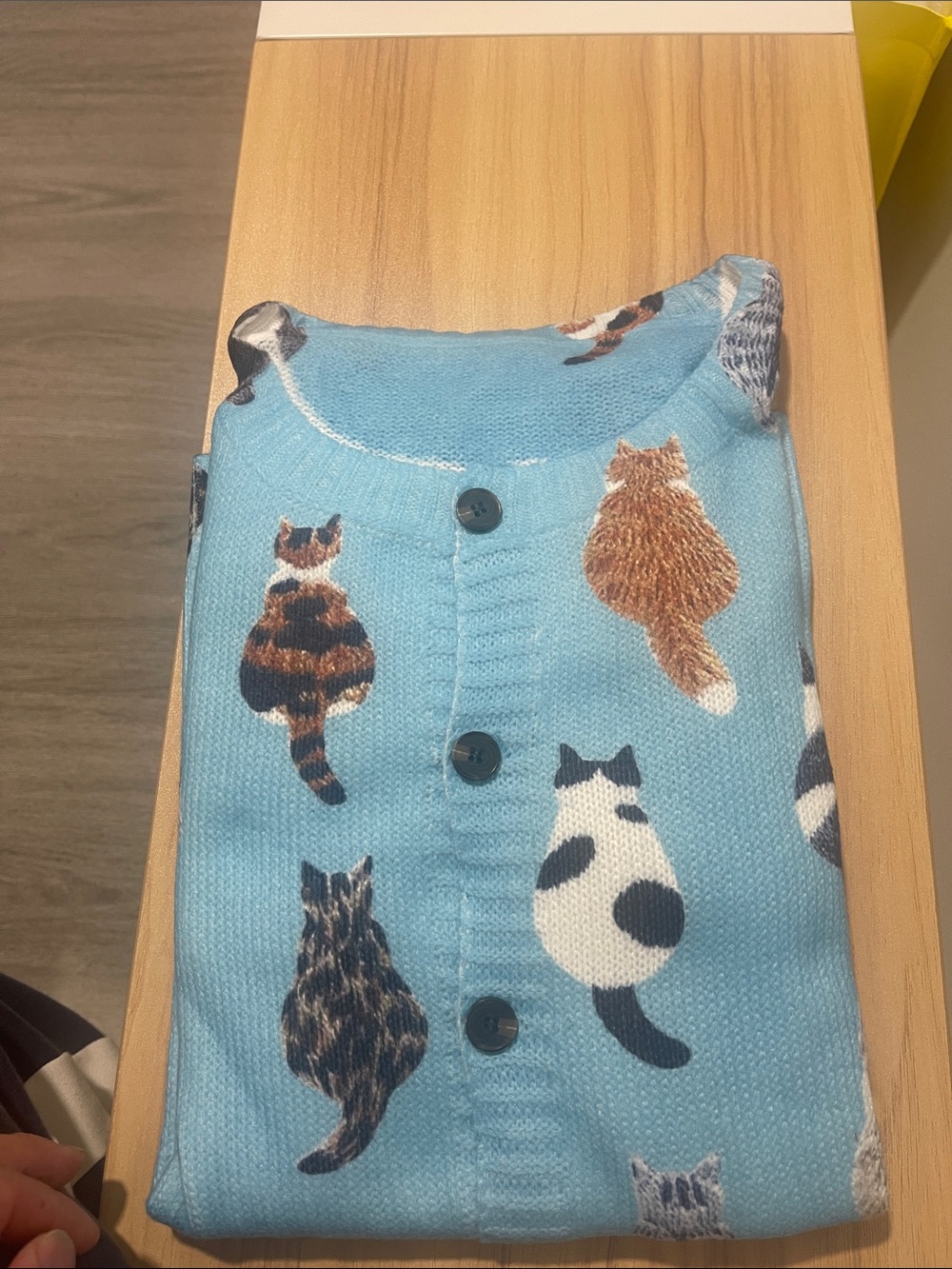 4X Maternity Plus‑Size Blue Cat‑Print Knit Cardigan Casual Layering Sweater
